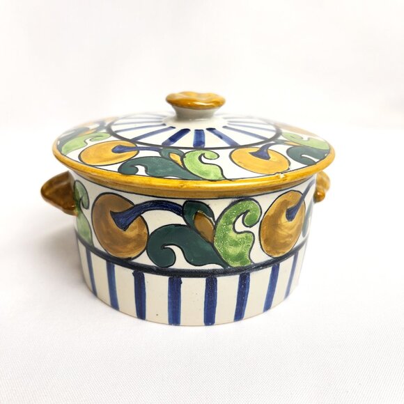 Quimper Faience Vintage Trinket Box Hand-Painted France Floral & Stripe Signed - Picture 6 of 7